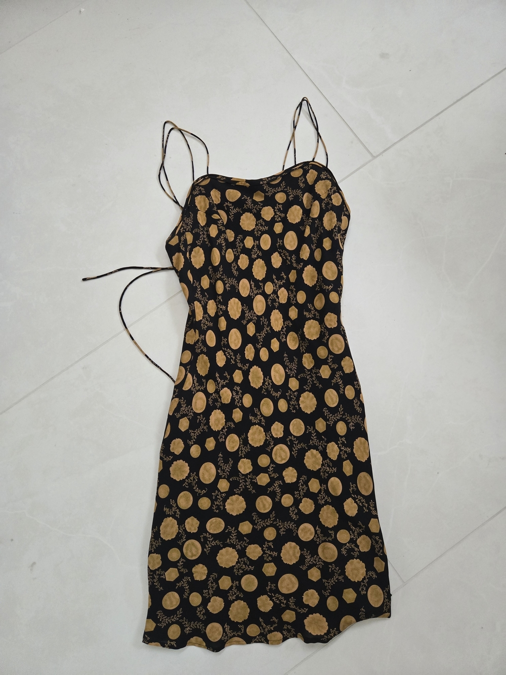 Vintage Et Vous 1995 Black & Gold Polka Dot Midi Slip Dress